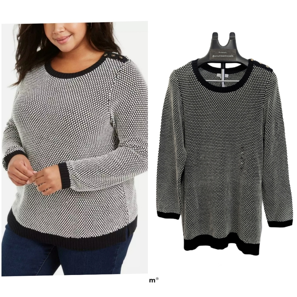 Charter Club B/W Metallic Ribbed Trim Sweater